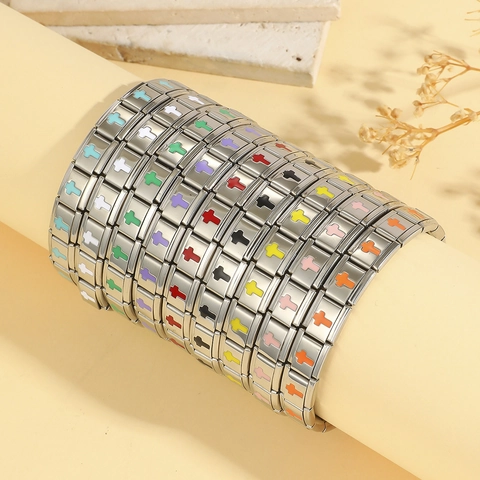 Stainless Steel Italian Charm Bracelet Modular Link Cross Enamel Heart Eye DIY Adjustable Bracelet For Women Fashion Jewelry Gift