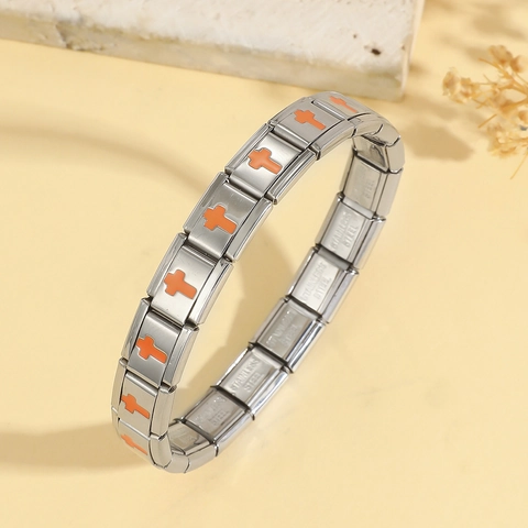 Stainless Steel Italian Charm Bracelet Modular Link Cross Enamel Heart Eye DIY Adjustable Bracelet For Women Fashion Jewelry Gift