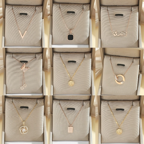Edelstahl Anhänger Halskette Für Damen Schmetterling Herz Kreuz Darling Buchstabe Schmuck Roségold Gold Silber Plattiert Halsketten