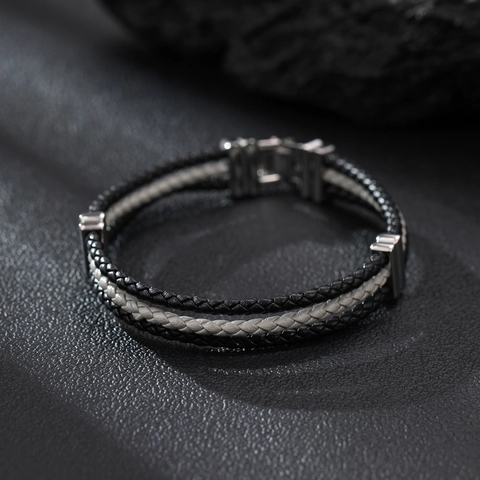 Bracciale da Uomo Punk Hip Hop in Pelle Intrecciata Con Fibbia Magnetica multistrato Bianco Nero Avvolgente Gioielli Regalo