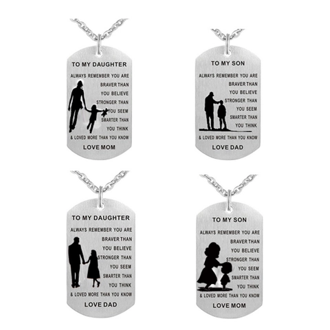 Collar de Placa de Identificación de Acero Inoxidable Para Hijo Hija De Mamá Papá Colgante de Silueta Inspirador Joyería Regalo