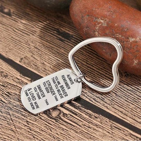 Inspirational Engraved Titanium Steel Heart Keychain Always Remember You Are Braver Stronger Smarter Dog Tag Key Ring Gift