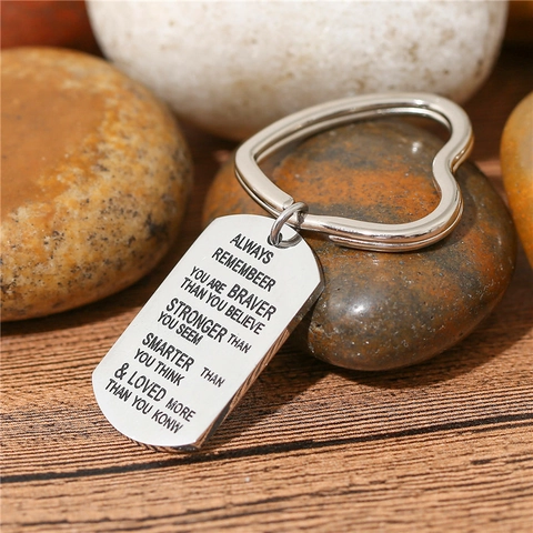 Inspirational Engraved Titanium Steel Heart Keychain Always Remember You Are Braver Stronger Smarter Dog Tag Key Ring Gift