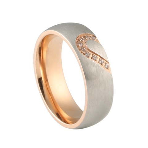 Brushed Titanium Steel Heart Splicing Ring With Zirconia Inlaid Geometric Jewelry For Lovers Wedding Finger Ring