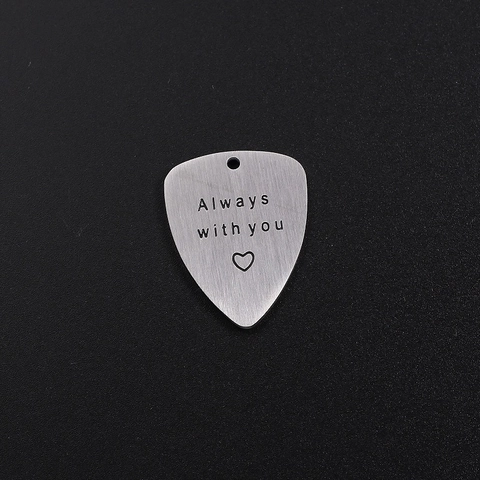 Titanium Steel Guitar Pick Pendant Necklace Always With You Engraved Heart Lettering Minimalist Jewelry For Men Women