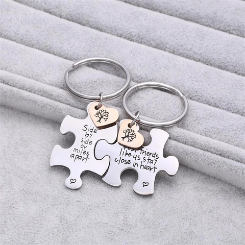 Edelstahl Puzzle Schlüsselanhänger Set Mit Lebensbaum Herz Anhänger Freundschaft Gravierter Schlüsselring Für Beste Freunde