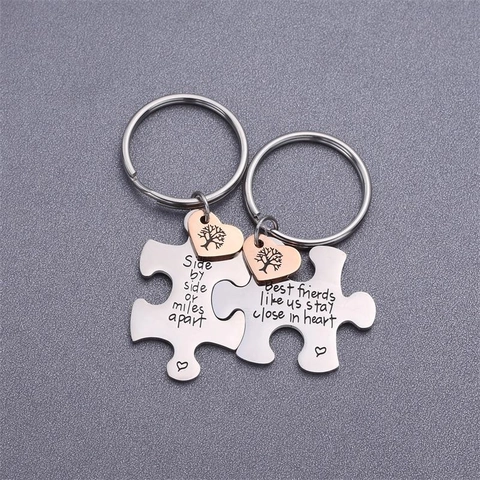 Edelstahl Puzzle Schlüsselanhänger Set Mit Lebensbaum Herz Anhänger Freundschaft Gravierter Schlüsselring Für Beste Freunde