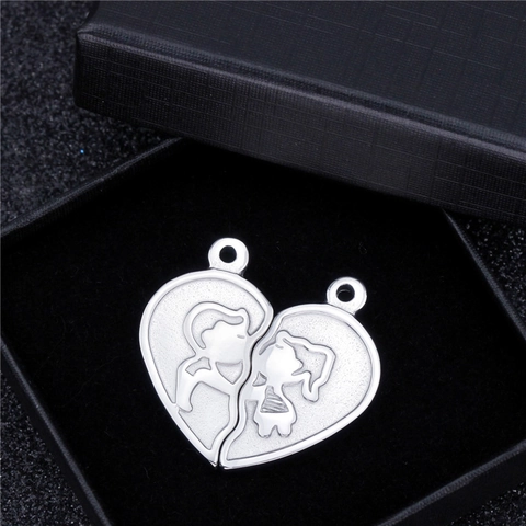 Stainless Steel Mirror Puzzle Heart Couple Pendant Matching Silhouette Romantic Jewelry Accessory For Lovers Without Chain