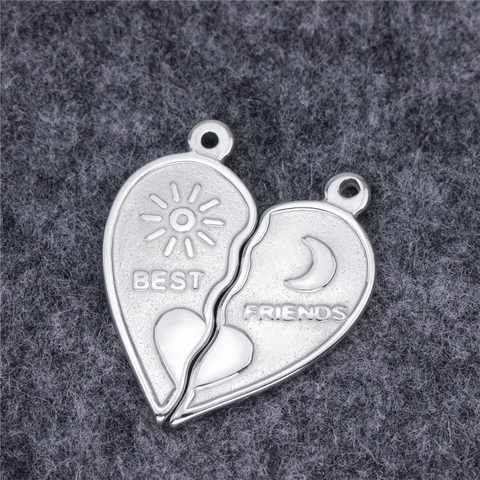 Collana con Ciondolo a Forma di Cuore in Acciaio Inossidabile con Cuciture Best Friends Sole Luna Lucidato a Specchio