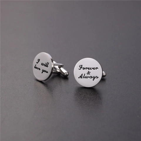 Boutons de Manchette Ronds en Acier Inoxydable pour Hommes Gravés Forever & Always pour Chemise Affaires Mariage Bijoux