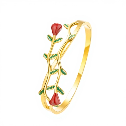 Women's Stainless Steel Gold Bangle Bracelet With Heart Knot Rose Flower Enamel Personalized Vintage Jewelry Accessory