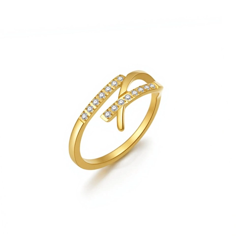 Anillo Cruzado Minimalista De Acero Inoxidable Para Mujer Chapado En Oro De 18K Circonita Incrustada Joyería Geométrica De Moda