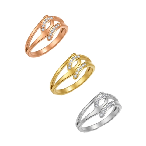 Anillo de Acero Inoxidable Entrelazado para Mujer Hueco con Zirconia Incrustada Chapado en Oro y Oro Rosa Joyería de Moda