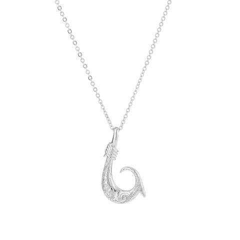 Vintage 18K Vergoldet Kupfer Angelhaken Anhänger Halskette Für Damen Geprägt Blumen Scroll Polynesischen Kulturschmuck Geschenk