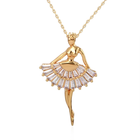 Gold Silber Vergoldete Kupfer Ballett Tänzerin Anhänger Halskette Für Kinder Damen Baguette Zirkonia Schmuck Geschenk