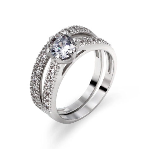 Fashion Copper Gold Plated Zircon Ring Set For Women Elegant Round Cut Cubic Zirconia Wedding Engagement Double Layer Rings Jewelry
