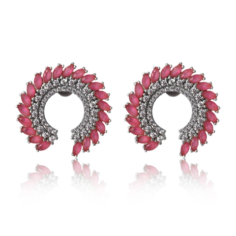 Pendientes de Botón de Cobre Chapado en Oro Forma de Abanico Con Piedra Preciosa Artificial Corte Marquesa Roja Zirconia