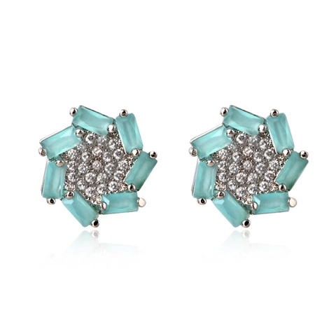 Eleganti Orecchini a Bottone a Fiore in Rame Placcato Oro con Zirconia e Zaffiro Sintetico Gioielli per Donna Regalo