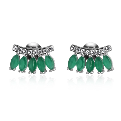 Pendientes de Botón de Cobre Bañados en Oro con Gema Verde para Mujer Elegante Zirconia Corte Marquesa Joyería de Abanico