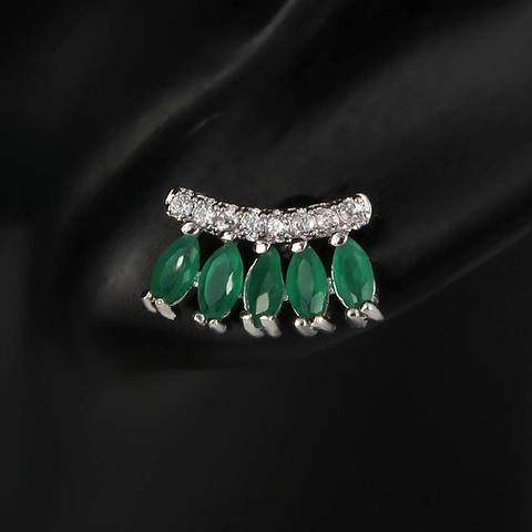 Pendientes de Botón de Cobre Bañados en Oro con Gema Verde para Mujer Elegante Zirconia Corte Marquesa Joyería de Abanico