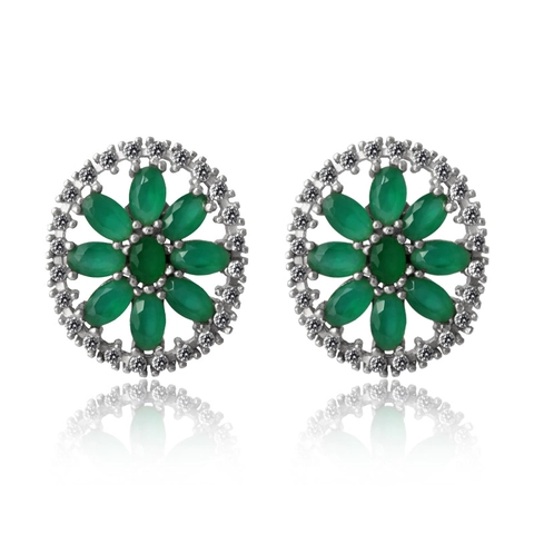 Vintage Grüne Zirkonia Blumen Ohrstecker Für Damen Vergoldetes Kupfer Brasilianische Mode Blumenschmuck Für Party Bankett