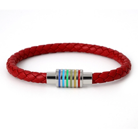 Braided Leather Bracelet For Men Women Stainless Steel Rainbow Striped Magnetic Clasp LGBTQ Pride Jewelry Fashion Wristband