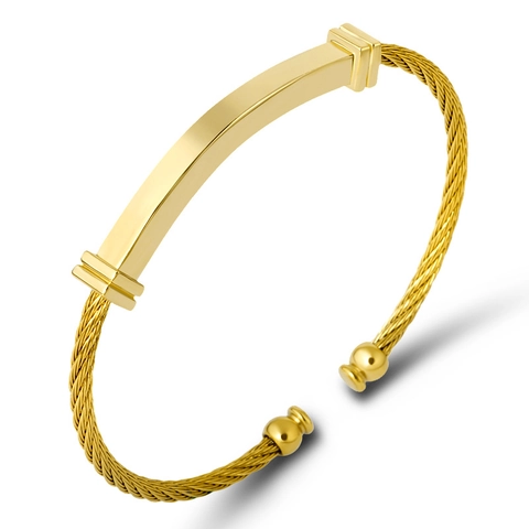 Brazalete Abierto de Acero Inoxidable Para Hombres Mujeres Pulsera de Cable Ajustable Con Placa de Identificación Arqueada Joyería de Estilo Industrial