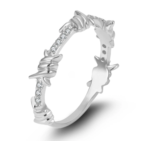 Anello con Spine di Filo Spinato Punk Per Donna Uomo Anello Gotico in Rame Con Zirconia Intarsiata Gioielli di Moda