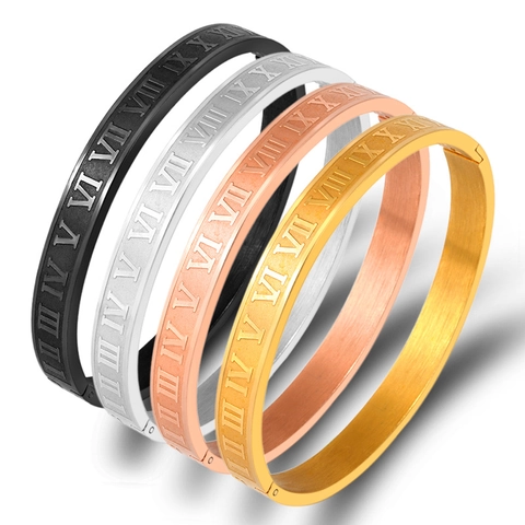 Unisex Roman Numeral Brushed Stainless Steel Bangle Classic Hinged Cuff Bracelet Jewelry Gift For Men Women