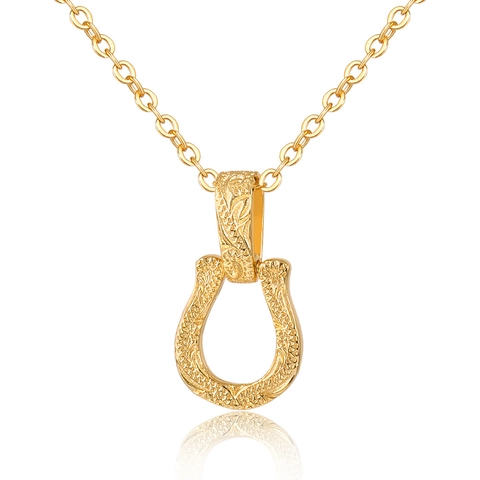 Collar con Colgante de Herradura de Cobre Chapado en Oro Vintage Patrón Tallado Hawaiano Joyería en Forma de U para Hombre Mujer