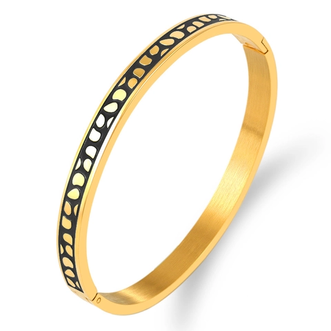 Brazalete de Acero Inoxidable Esmalte Patrón de Leopardo Manchado Acabado Cepillado Pulsera Abierta Geométrica Joyería de Moda para Mujer
