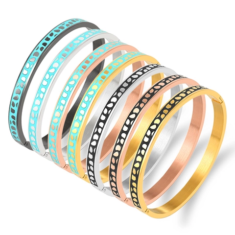 Brazalete de Acero Inoxidable Esmalte Patrón de Leopardo Manchado Acabado Cepillado Pulsera Abierta Geométrica Joyería de Moda para Mujer