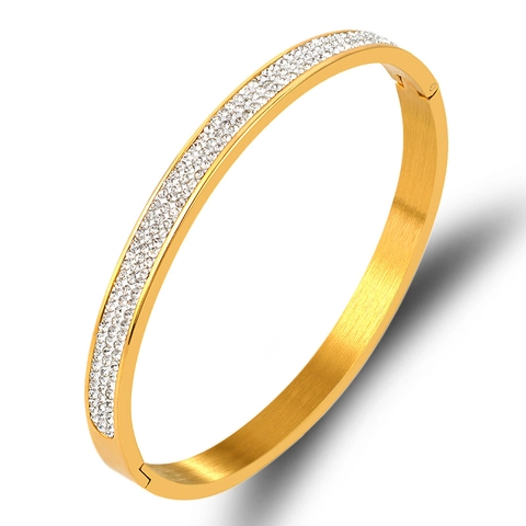 Bracelet Jonc à Charnière en Acier Inoxydable avec Cristaux Pavés Finition Métal Brossé Bracelet Ovale Cadeau Bijoux de Mode Homme Femme