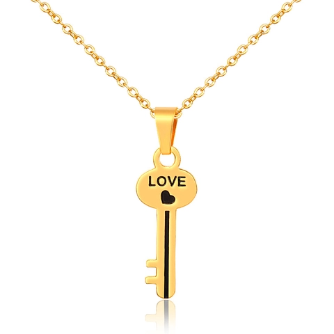 Titanium Steel Key Pendant Necklace For Women Heart LOVE Engraved Key Charm Jewelry Gift Gold Silver Fashion Necklace