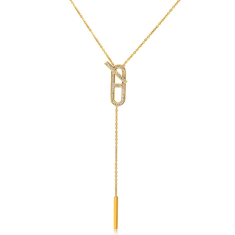 Stainless Steel Y Lariat Necklace For Women Gold Silver Plated Geometric H Pendant Zirconia Inlaid Adjustable Long Jewelry Necklace