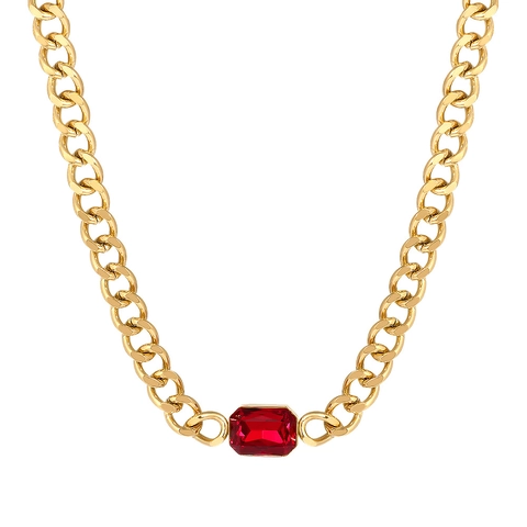 Conjunto de Collar y Pulsera con Colgante de Zirconia de Corte Esmeralda en Acero de Titanio Chapado en Oro Vintage para Mujer