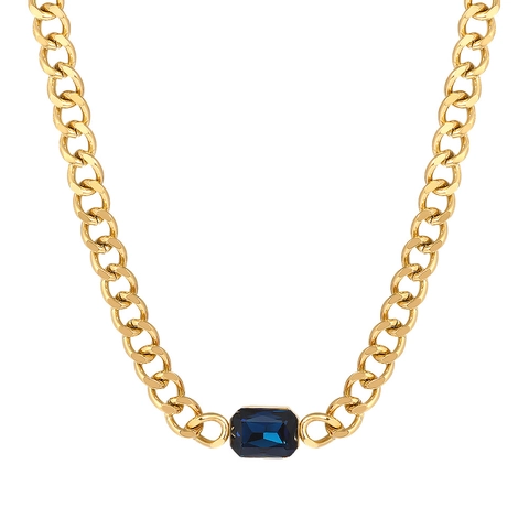 Conjunto de Collar y Pulsera con Colgante de Zirconia de Corte Esmeralda en Acero de Titanio Chapado en Oro Vintage para Mujer
