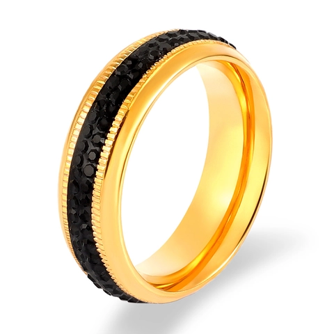 Anillo de Banda Ancha de Acero Inoxidable de Moda para Mujer con Zirconia Incrustada de Varias Filas Color Oro Acero Joyería