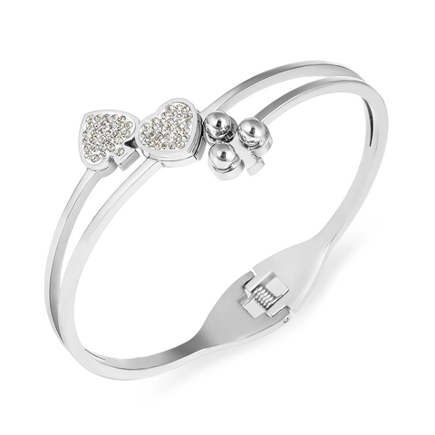 Bracciale Rigido in Acciaio Inossidabile con Cuore e Picche e Strass per Donna Oro Argento Oro Rosa Gioielli di Moda