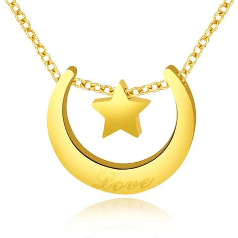 Collar Con Colgante de Estrella y Luna de Acero de Titanio Para Mujer Elegante Grabado Love Media Luna Estrella Collar Gargantilla en Capas Joyería Regalo