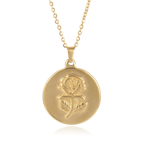 Collar con Colgante de Moneda en Relieve Vintage Medallón de Acero Inoxidable Retrato Floral Sol Luna Choker para Mujer Joyería