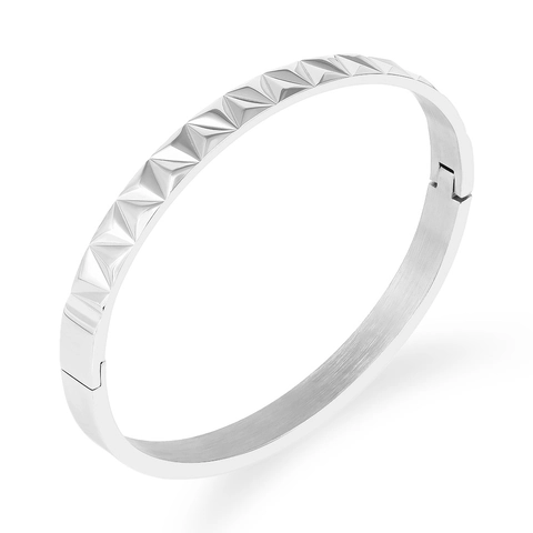 Punk Stainless Steel Pyramid Studded Bangle For Women Gold Rose Gold Silver Plated Hinged Cuff Bracelet Fashion Jewelry
