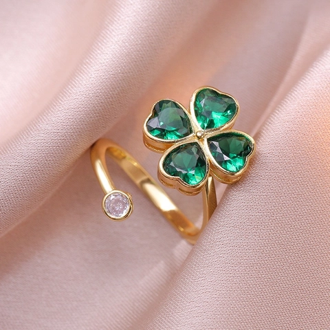Rotatable Emerald Green Heart Clover Pendant Necklace Bracelet Ring Earrings Gold Plated Titanium Steel Jewelry For Women