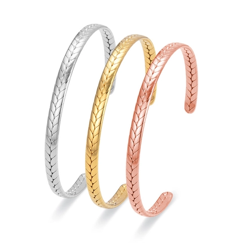 Vintage Roestvrij Staal Tarwe Aar Open Bangle Voor Dames Heren Goud Zilver Roségoud Gedraaide C-Vorm Armband Sieraden