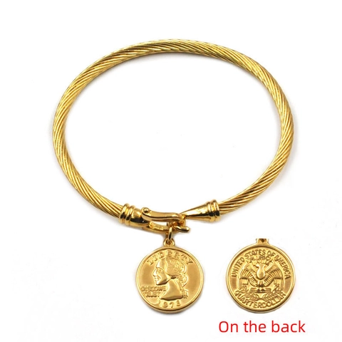 Pulsera de Cable de Acero Inoxidable de Titanio Vintage para Mujer Chapada en Oro Plata Moneda Retro Retrato Ángel Charm Brazalete