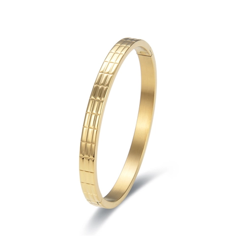 Minimalist Stainless Steel Grid Pattern Bangle For Men Women Geometric Hinged Cuff Bracelet Gold Silver Rose Gold Jewelry