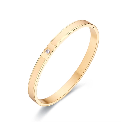 Minimalist Titanium Steel Bangle For Women Gold Rose Gold Silver Plated Frosted Stainless Steel Bracelet With Single Zirconia Jewelry Gift