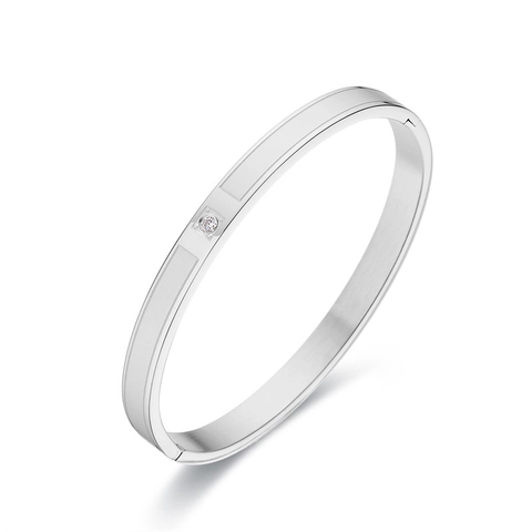 Minimalist Titanium Steel Bangle For Women Gold Rose Gold Silver Plated Frosted Stainless Steel Bracelet With Single Zirconia Jewelry Gift