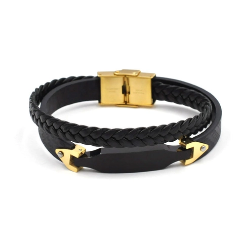 Herren Doppelschichtiges Leder Armband Edelstahl Schließe Geflochtenes Wrap Armreif Mode Schmuck Lässiges Armband Für Jungen Geschenk