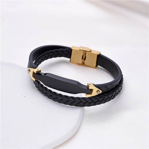 Herren Doppelschichtiges Leder Armband Edelstahl Schließe Geflochtenes Wrap Armreif Mode Schmuck Lässiges Armband Für Jungen Geschenk